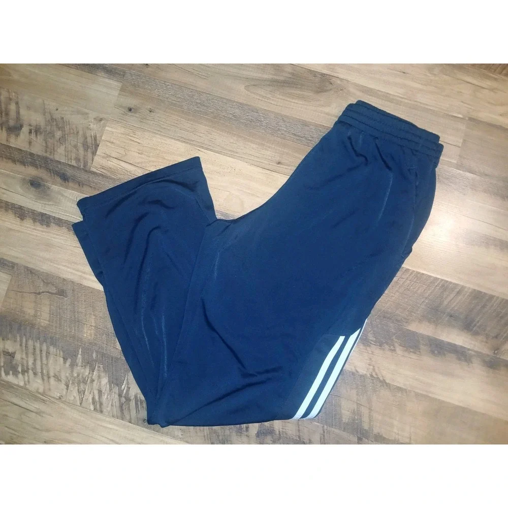 Adidas Mens Medium Navy Blue 3 Stripe Track Pants Vintage Style Athletic